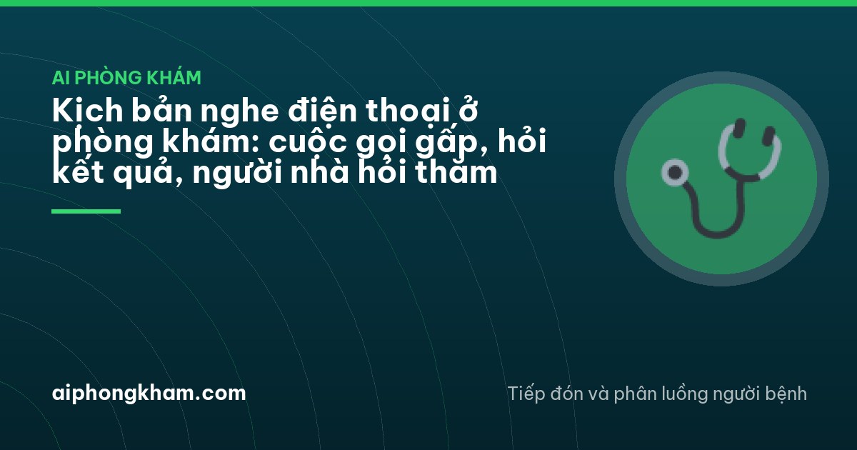 Side view of a clinic receptionist in Quang Ninh holding a desk phone receiver, face turned away, notepad with blank pages and a pen, morning light through blinds